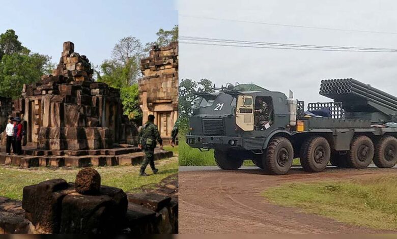 थाई-सेना-का-कंबोडियाई-सैन्य-ठिकाने-पर-हवाई-हमला,-दक्षिण-पूर्व-एशिया-में-युद्ध-जैसे-हालात