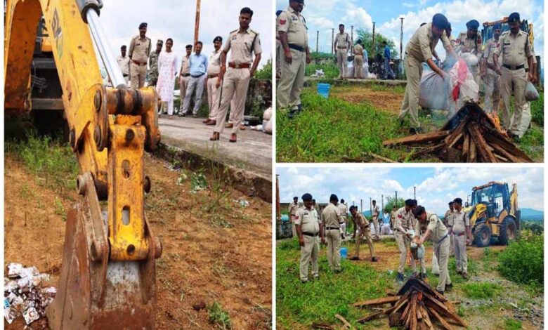 जप्त-गांजा,-नशीली-इंजेक्शन-और-टेबलेट-को-एसपी-की-मौजूदगी-में-किया-गया-नष्ट