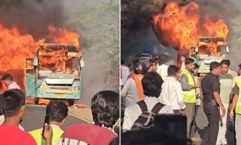 इंदौर-भोपाल-हाईवे-पर-चलती-बस-में-लगी-भीषण-आग,-यात्रियों-ने-खिड़की-से-कूदकर-बचाई-जान
