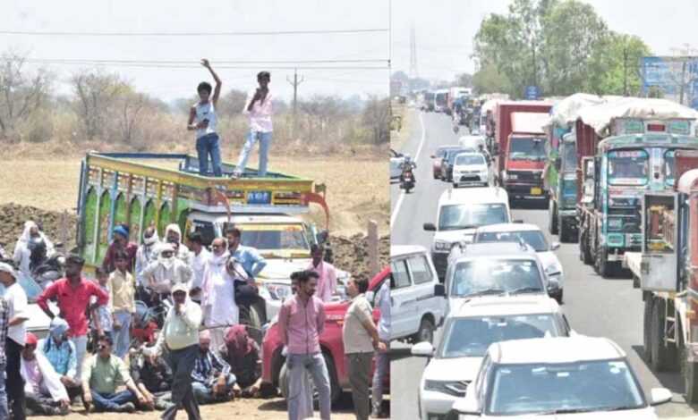 खरीदी-केंद्र-पर-ताला-देख-फूटा-किसानों-का-गुस्सा,-nh-146-पर-3-किमी-लंबा-जाम